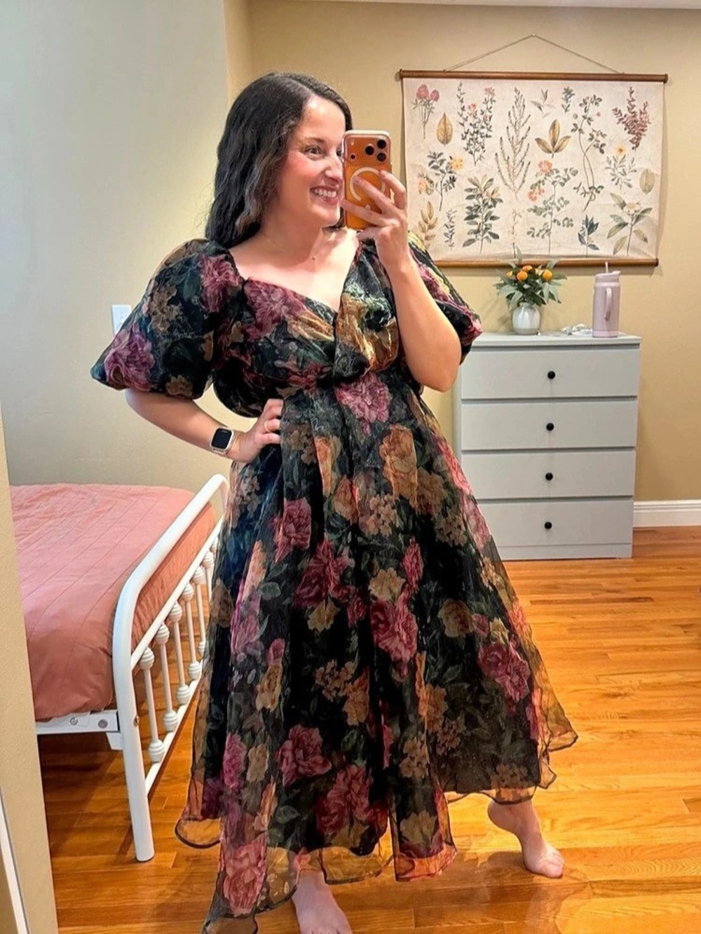 Flying Tomato Floral Maxi Dress in Black & Pink Size Small Like New Organza